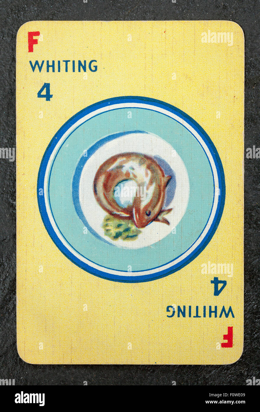 Wittling Fisch Spielkarte aus einem Vintage Pack Menuette Stockfoto