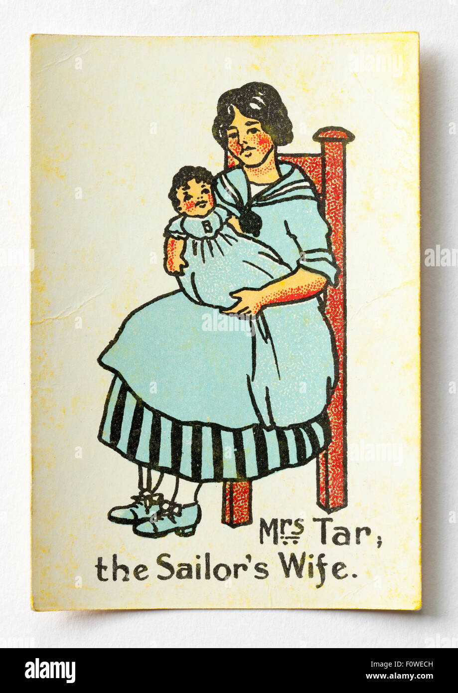 Frau Tar - Segler-Frau - Spielkarte aus einem Vintage Pack für glückliche Familien Stockfoto