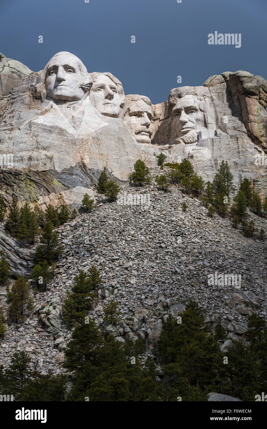 Die Anzeige des Präsidenten am Mount Rushmore National Memorial in der Nähe von Keystone, South Dakota, USA. Stockfoto