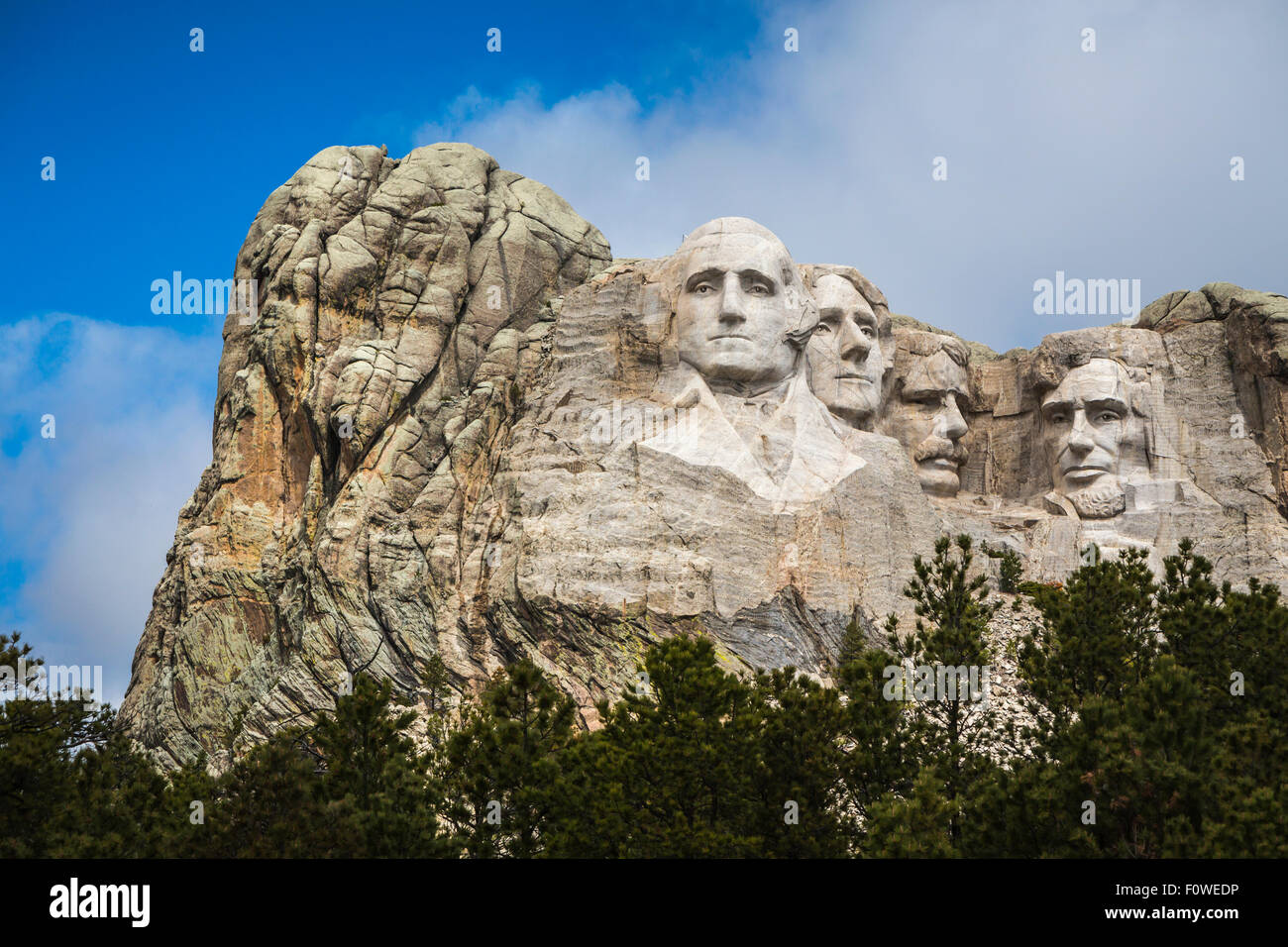 Die Anzeige des Präsidenten am Mount Rushmore National Memorial in der Nähe von Keystone, South Dakota, USA. Stockfoto