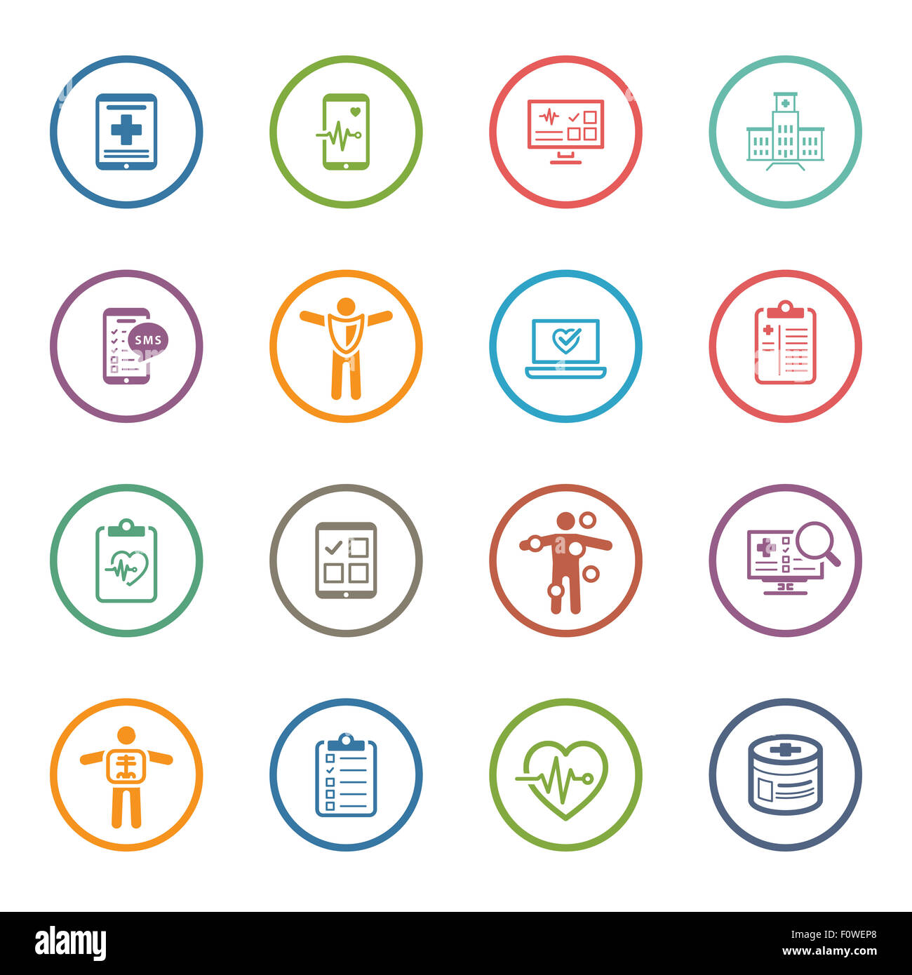 Medizinische & Gesundheitsversorgung Icons Set. Flaches Design. Isoliert. Stockfoto