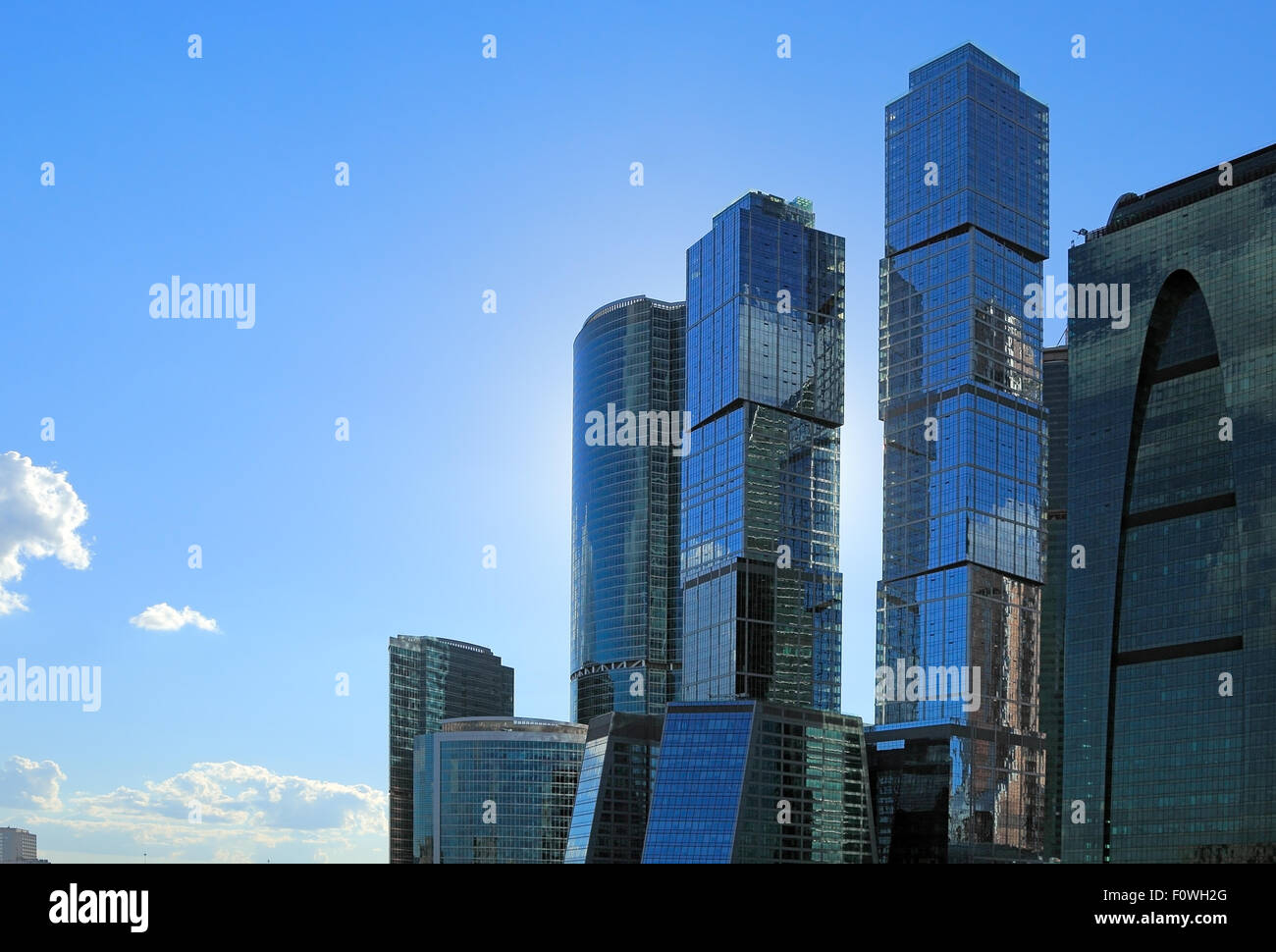 Gruppe von modernen Bürogebäuden in Moskau City District. Stockfoto