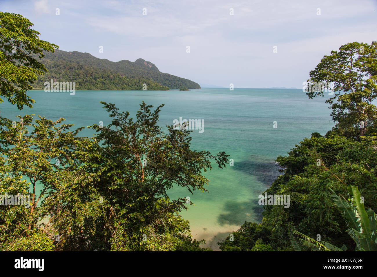 Blick auf die Andamanensee und Datai Bay, Langkawi, Malaysia Stockfoto