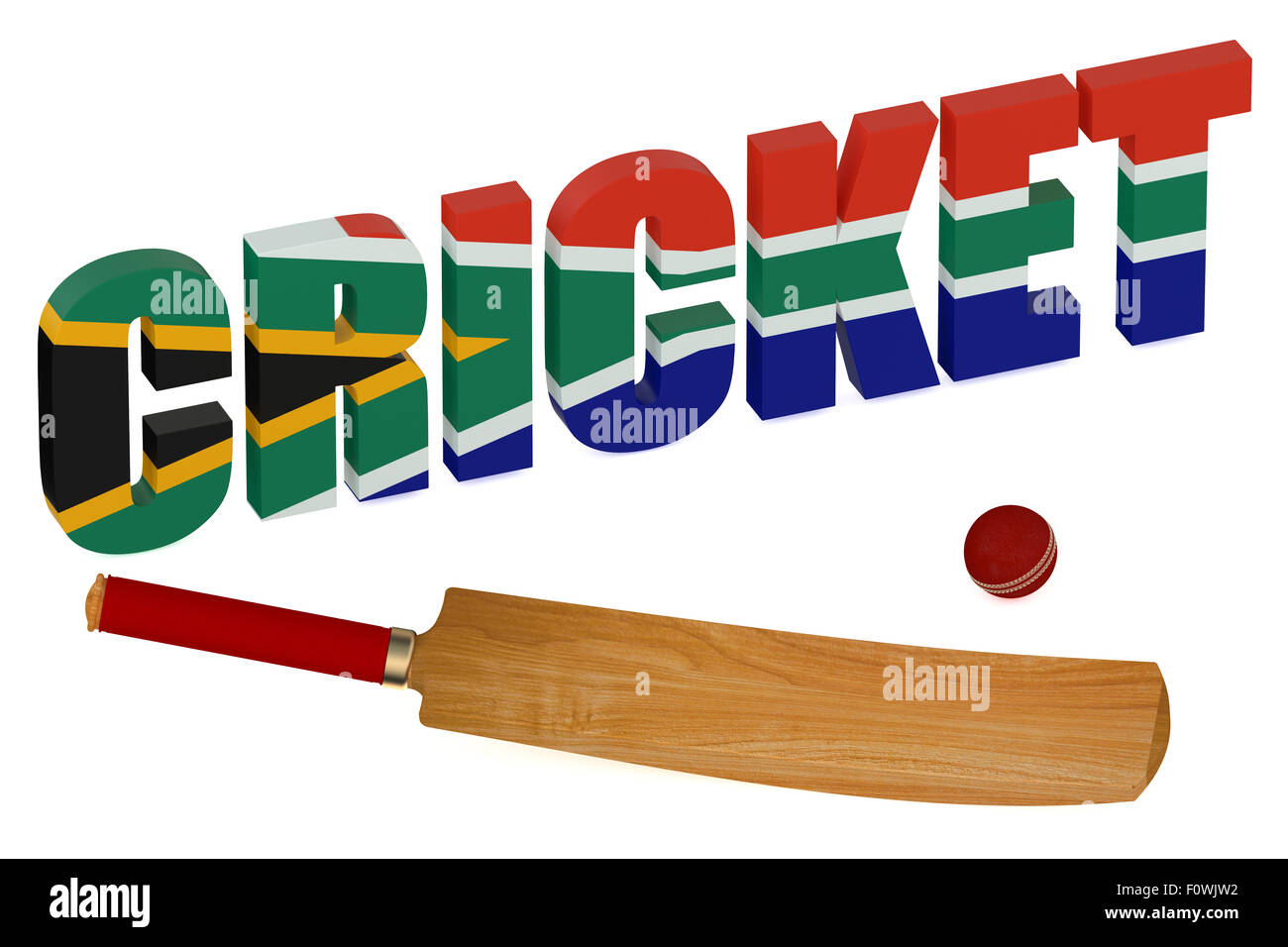 Südafrika-Cricket-Konzept isoliert auf weißem Hintergrund Stockfoto