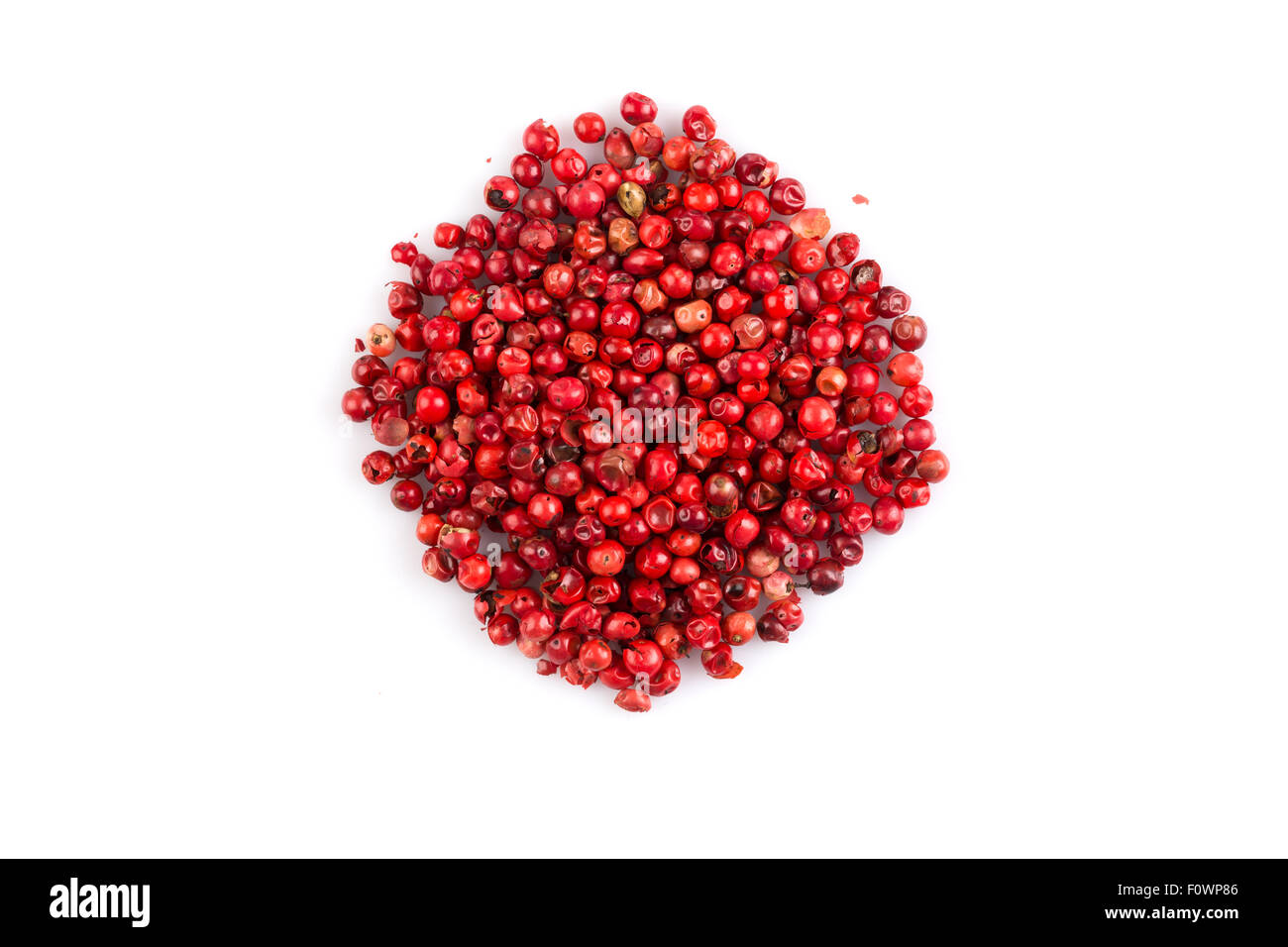 rote Pfefferkörner Samen isoliert auf weißem Hintergrund Stockfoto