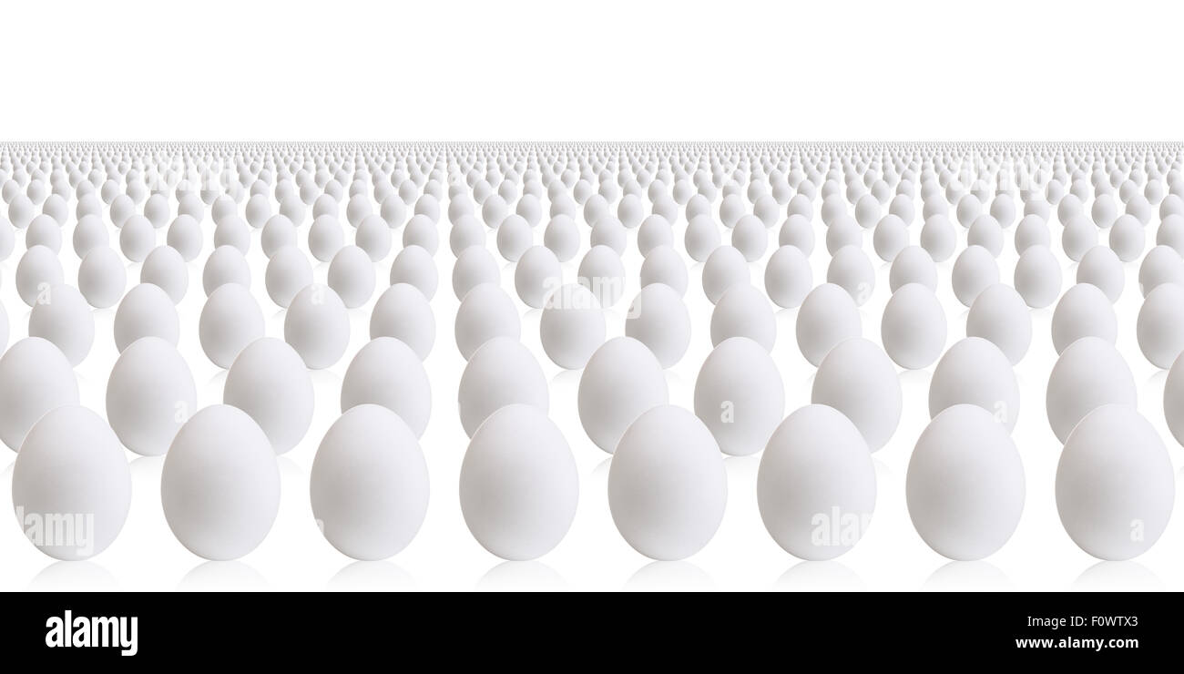 sehr viele neue verlegten Eiern weiße horizontale Hintergrund Stockfoto