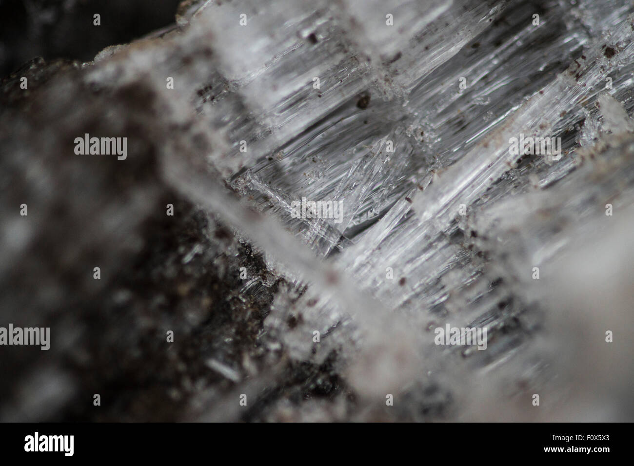 Eiskristalle gebildet aus Schichten von Schlamm in ein Gitter. Stockfoto