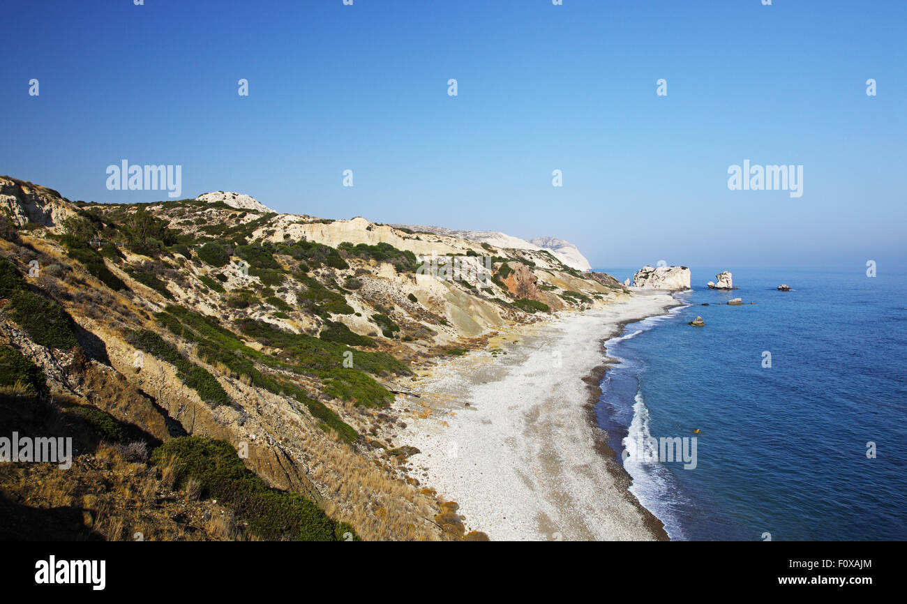 Aphrodite Felsen hohen Winkel Ansicht, Petra Tou Romiou, Zypern Stockfoto