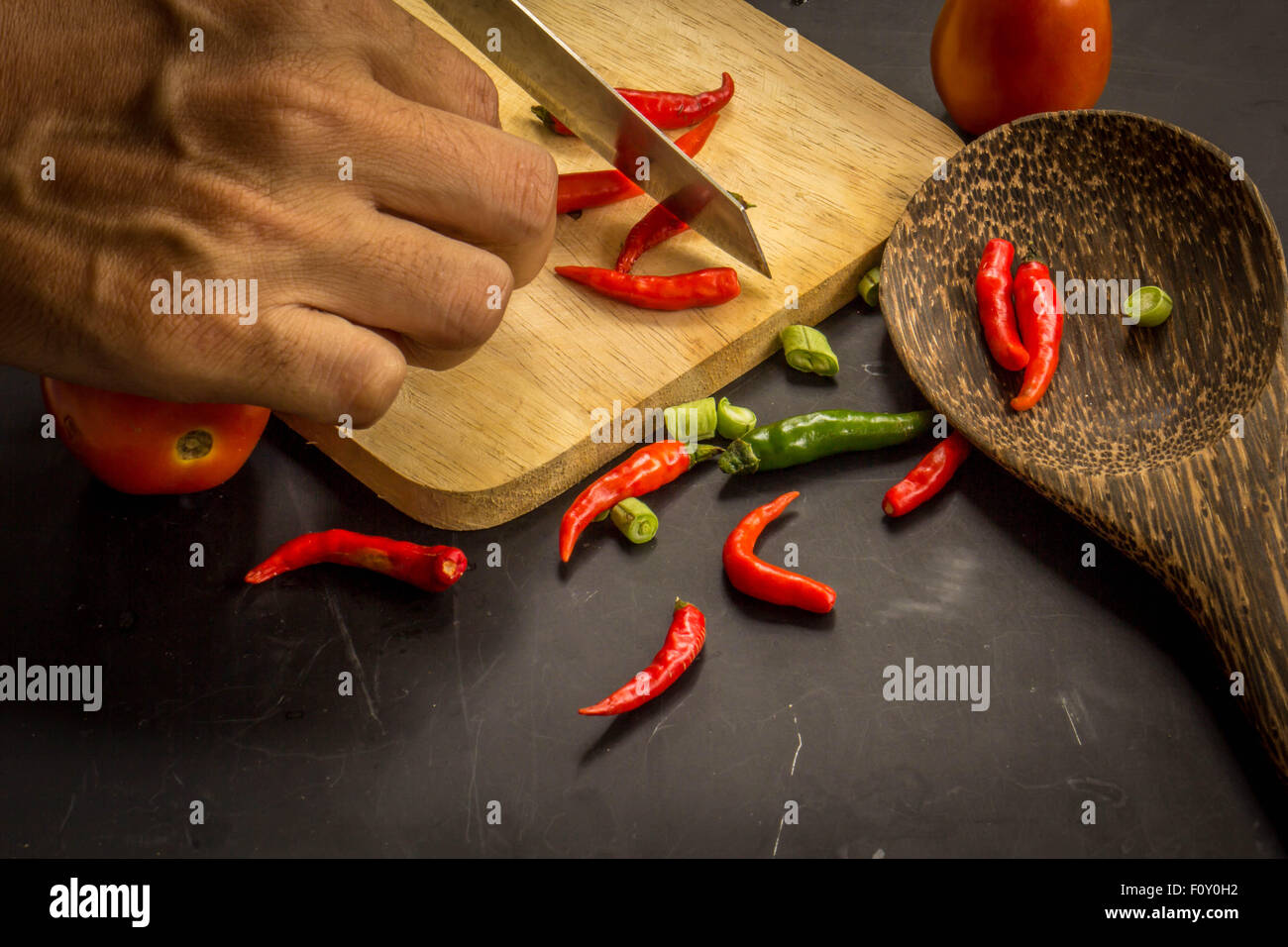 Holz, bunt, Bio, Obst, Boarder, Gruppe, frisch, Lebensmittel, Zwiebel, Markt, vegetarisch, produzieren, Tabelle, Pfeffer Stockfoto
