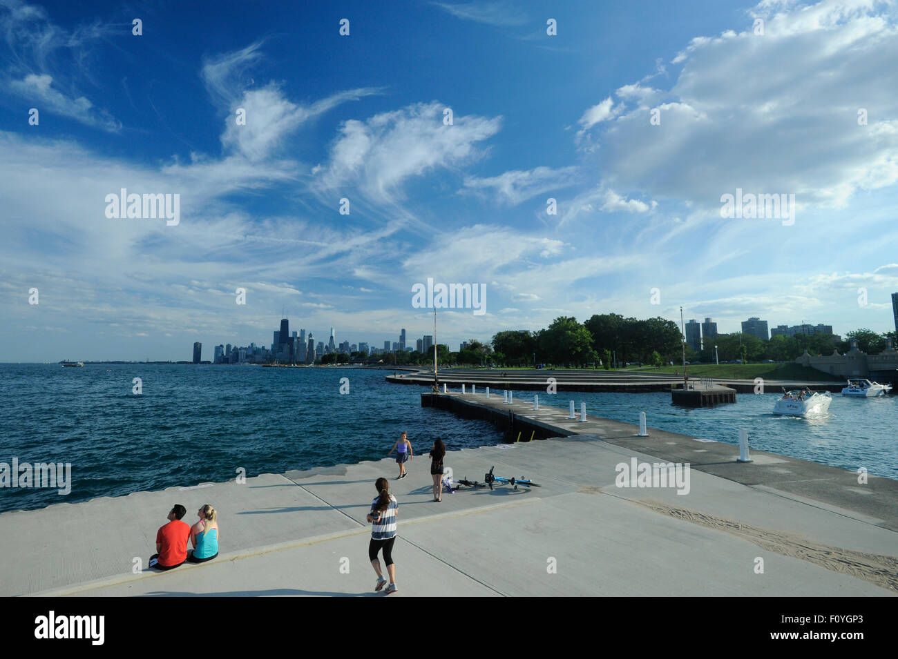 Diversey Hafeneinfahrt und Boote in See Michigan, Chicago, Illinois Stockfoto