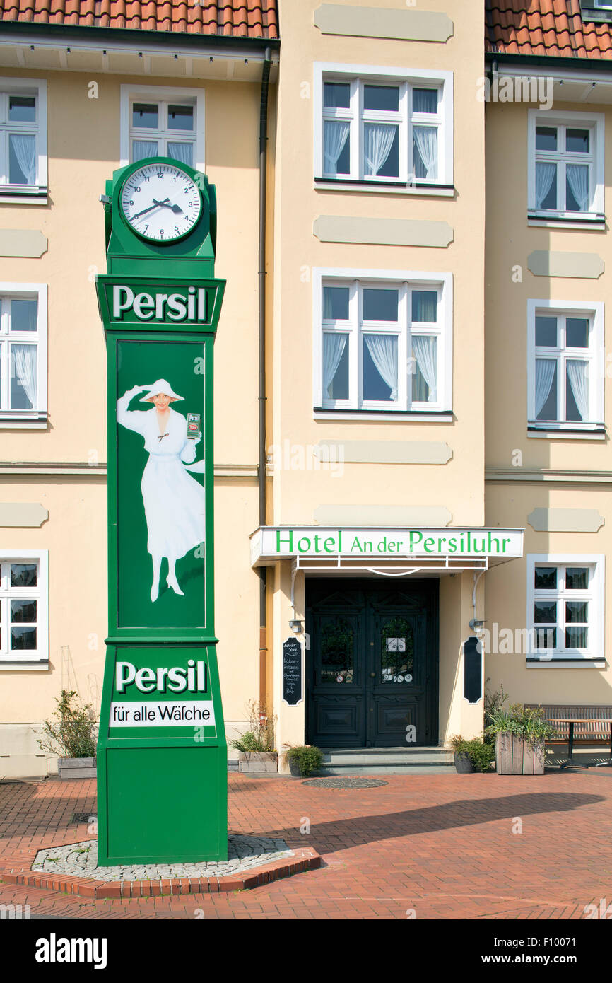 Persil Uhrturm, Hotel hinter Lünen, Ruhrgebiet, Westfalen, Nordrhein-Westfalen, Deutschland Stockfoto