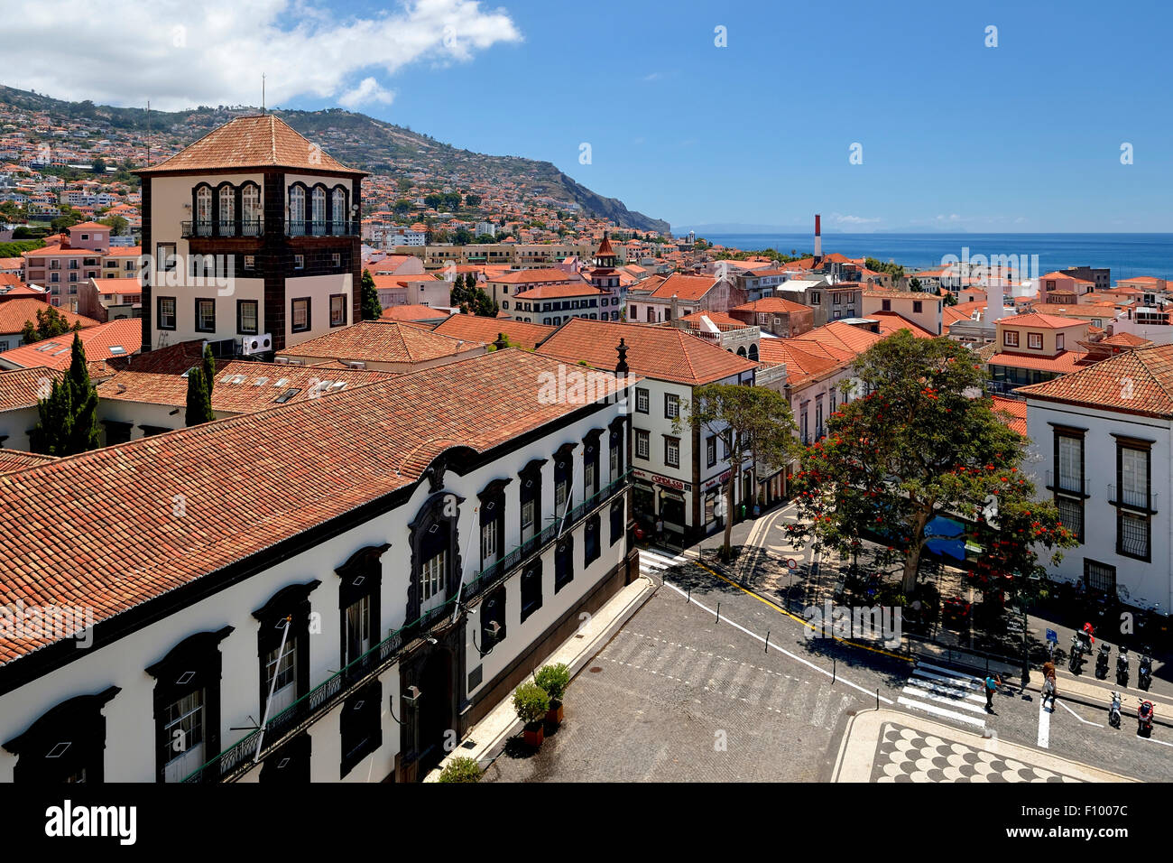 Blick auf das Rathaus und die Innenstadt, Funchal, Madeira, Portugal Stockfoto