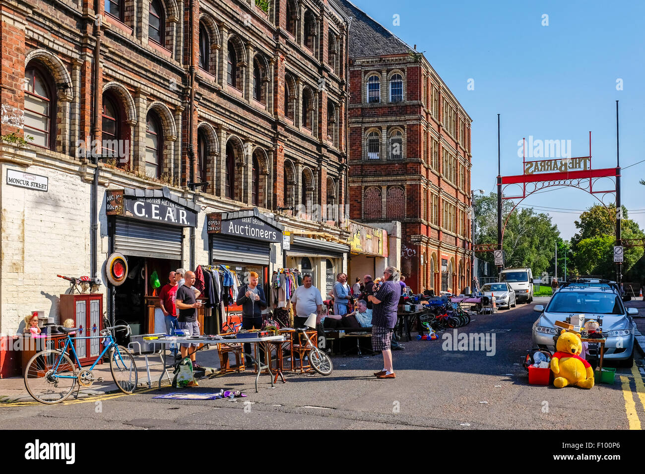 Eingang Ost, dem berühmten Straßenmarkt namens The Barras, Glasgow, Schottland, Vereinigtes Königreich Stockfoto