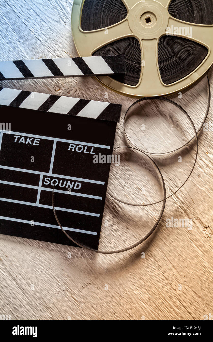 Film Kamera Tafel und roll Stockfoto