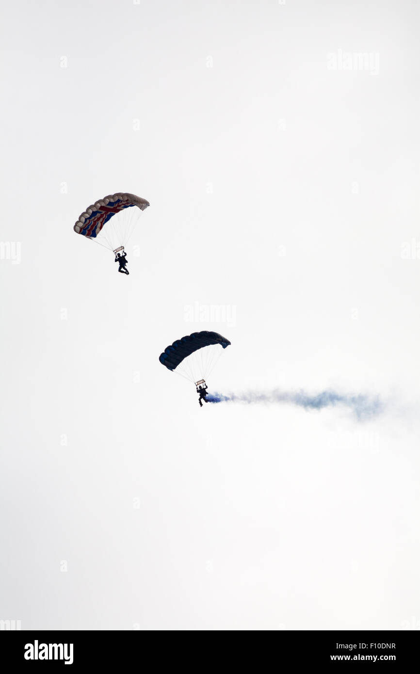 Die Tiger Freefall Fallschirm Team in Bournemouth Air Festival 2015, Bournemouth, Dorset, Großbritannien durchführen. Stockfoto