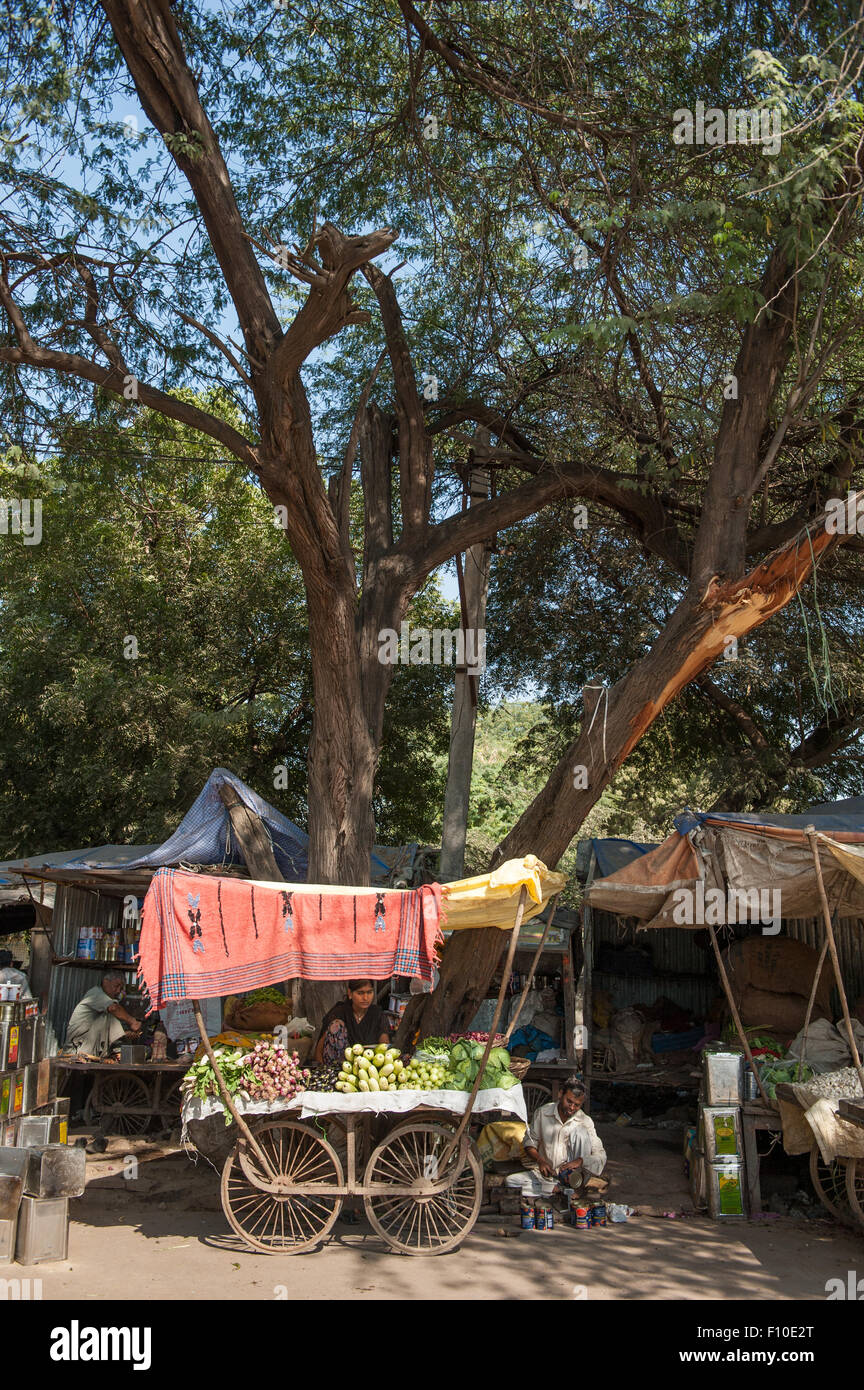 Rajasthan, Indien. Ranthambore mobilen Marktstand. Stockfoto