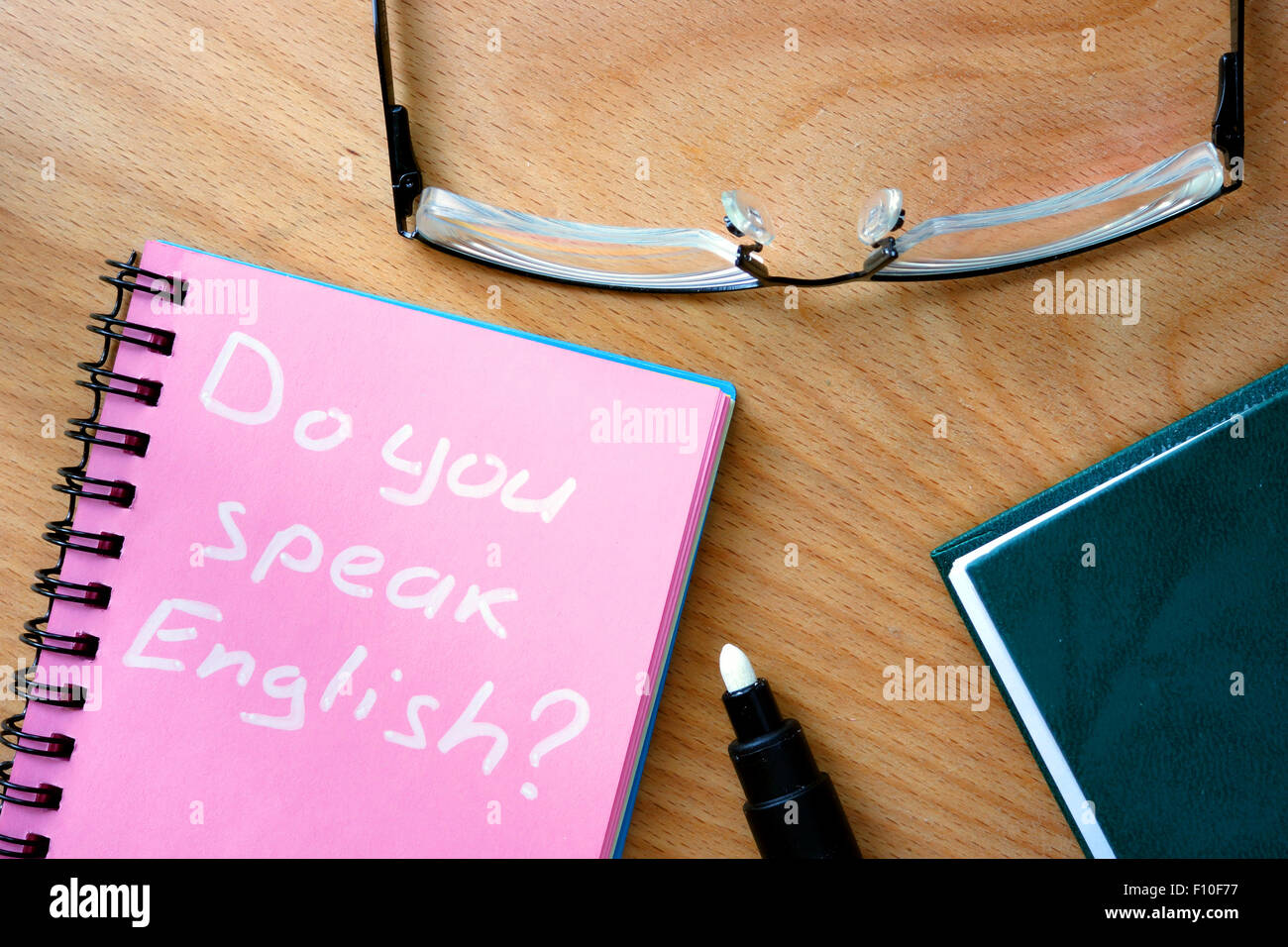 Beachten Sie mit Worten sprechen Sie Englisch? Learning-Konzepts. Stockfoto