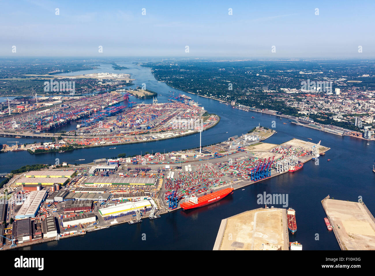 Luftaufnahme des Containerterminals im Hamburger Hafen Stockfoto