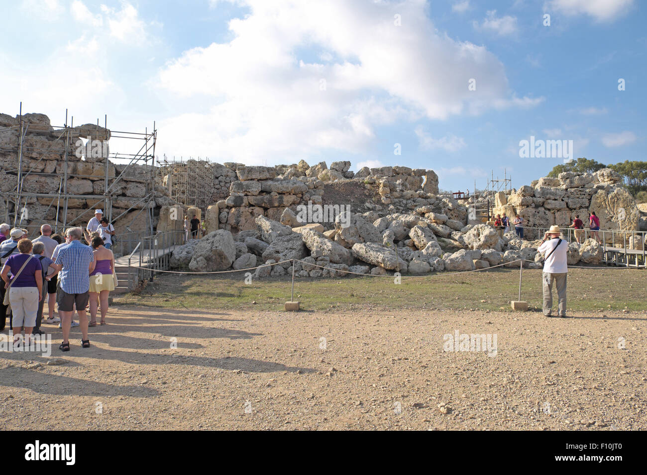 Massive Steinmauern, Ggantija Tempel, in der Nähe von Xaghra, Gozo, Malta. Stockfoto