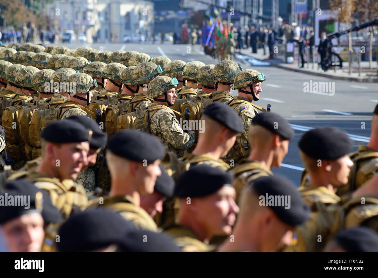 Kiew, Ukraine, Chreschtschatyk, 24. August 2015. Militärmarsch, dem Unabhängigkeitstag der Ukraine. Stockfoto