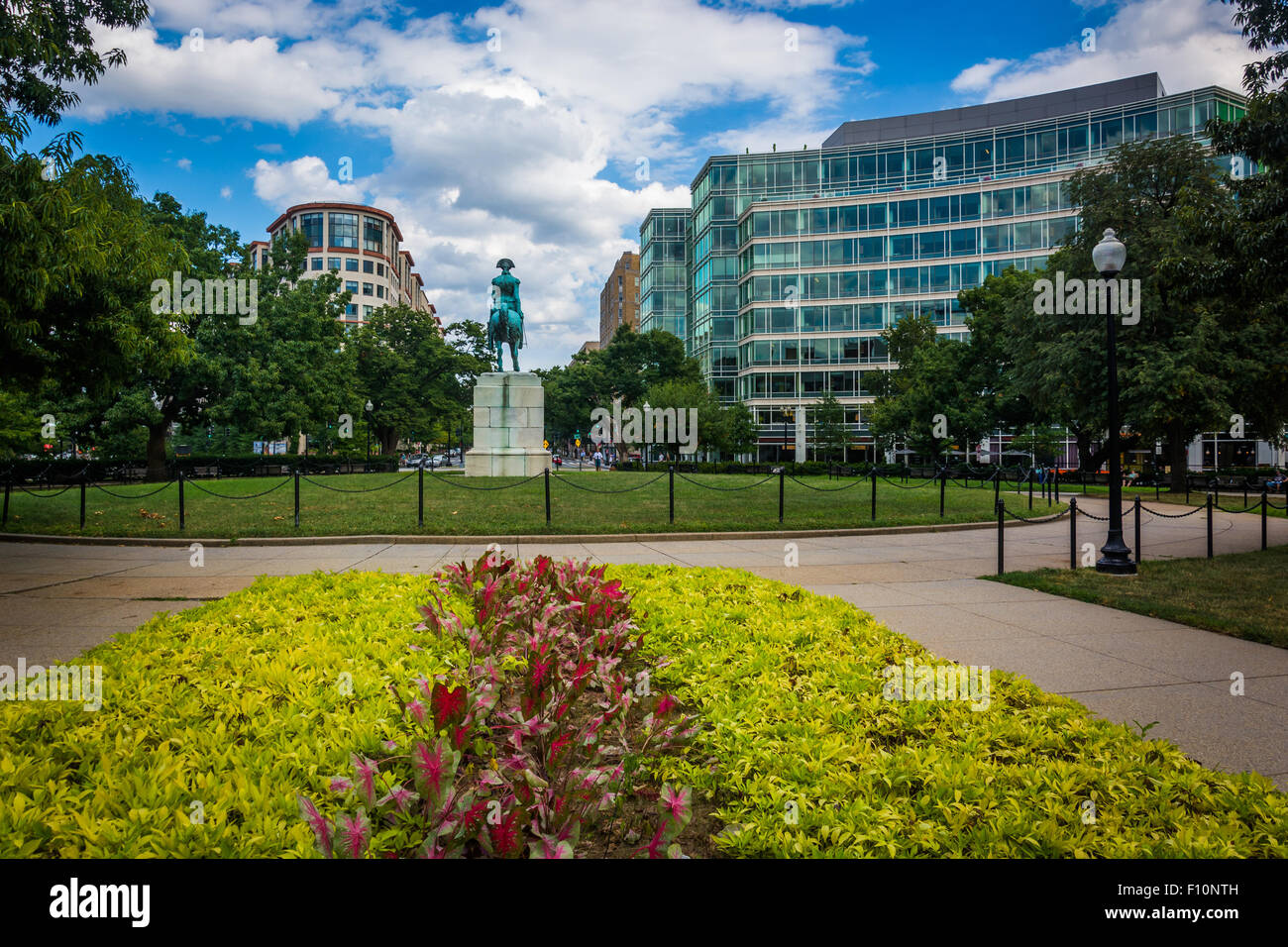 Statue von George Washington in Washington Circle Park in Washington, DC. Stockfoto