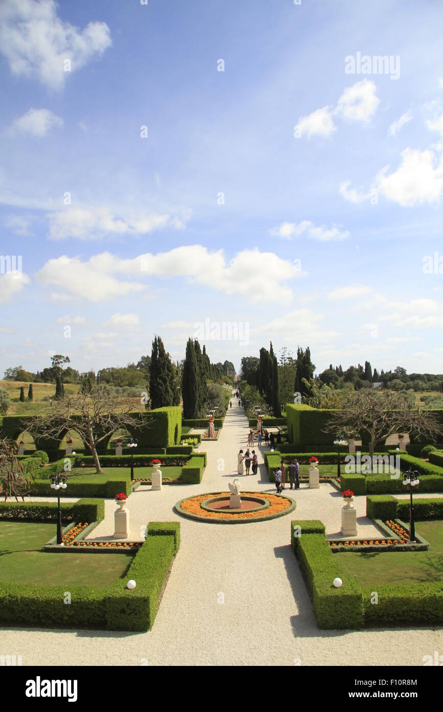 Die Bahai-Gärten in Akko, die Gärten umgeben das historische Herrenhaus wo Bahá 'u' Lláh, der Prophet-Gründer des Bahá'Í-Religion, lebte in den letzten Jahren seines Lebens und das Heiligtum, wo seine sterblichen Überreste wurden zur Ruhe gebettet, Stockfoto