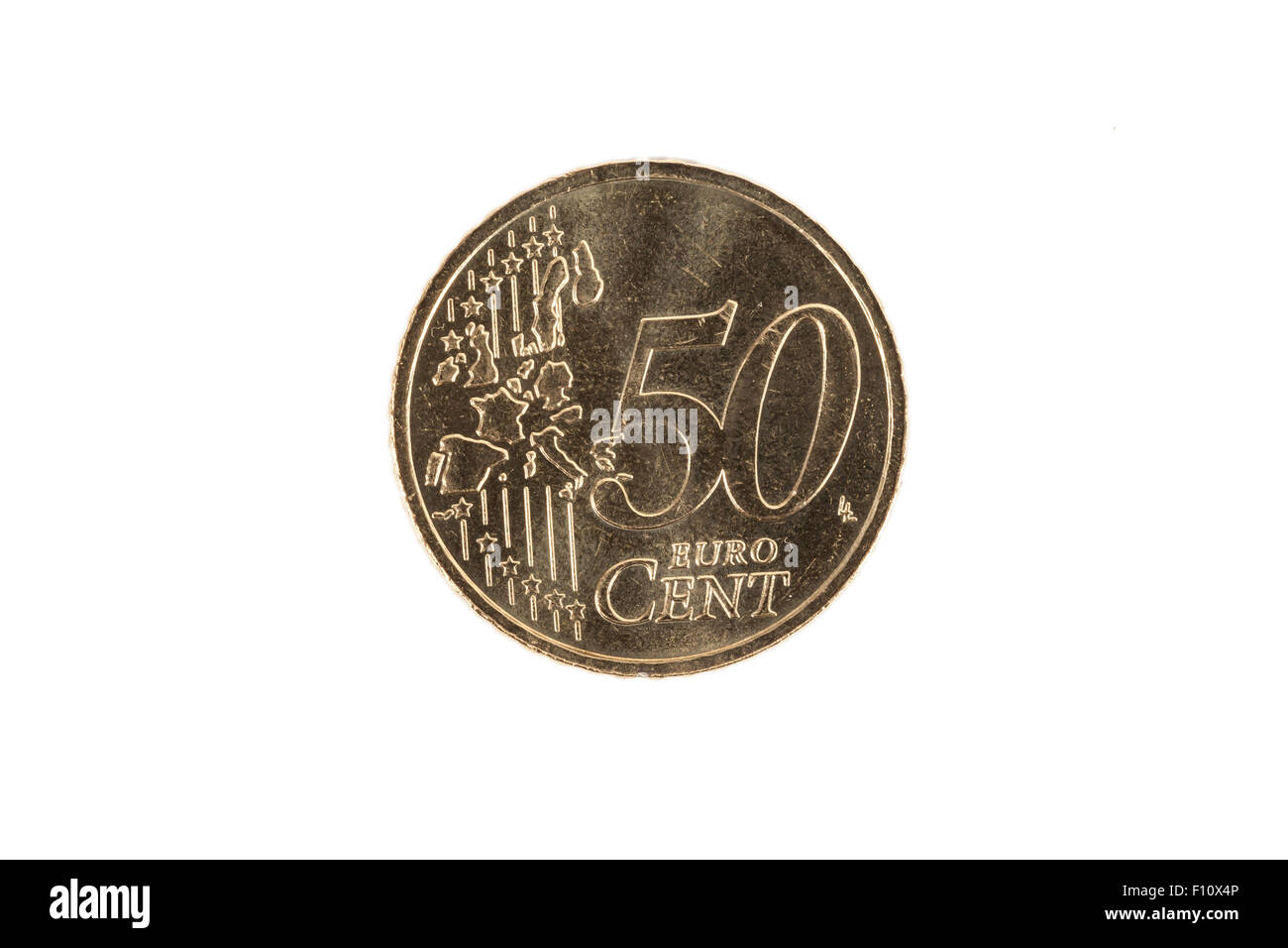 50 Euro-Cent-Münze isoliert Stockfoto