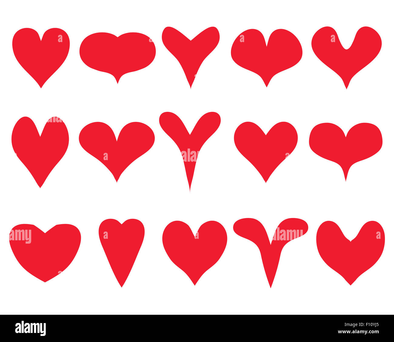Rote Silhouetten des Herzens auf den weißen Hintergrund Stockfoto