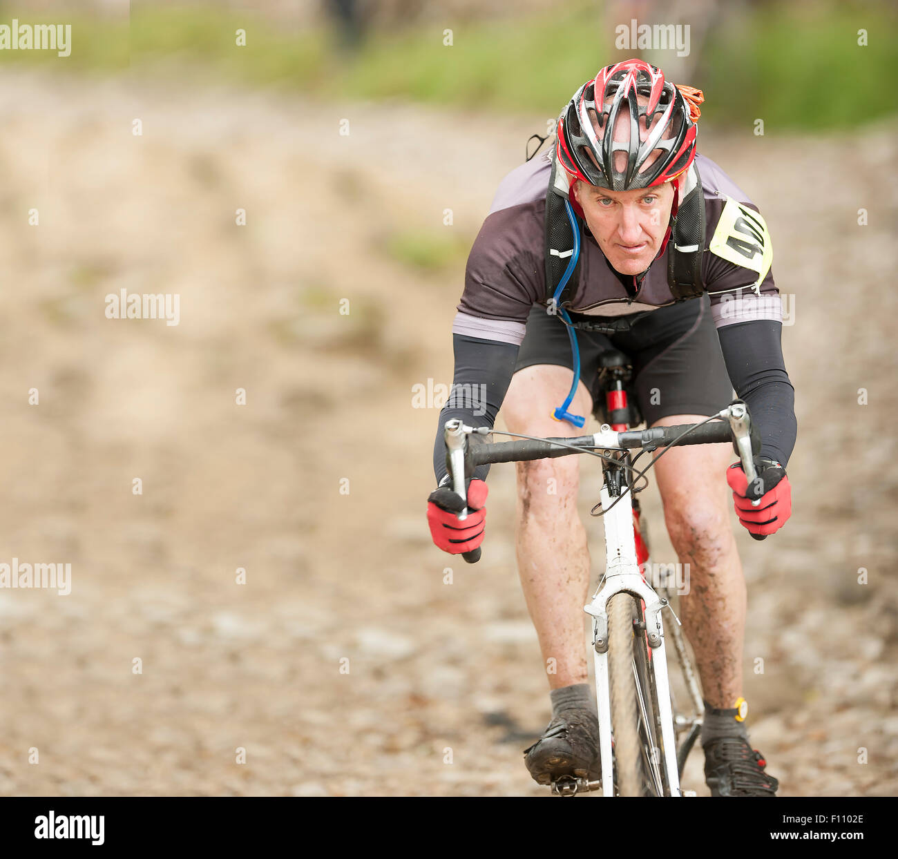 Ein Fahrer in den drei Gipfeln Cyclocross in den Yorkshire Dales National Park. Stockfoto