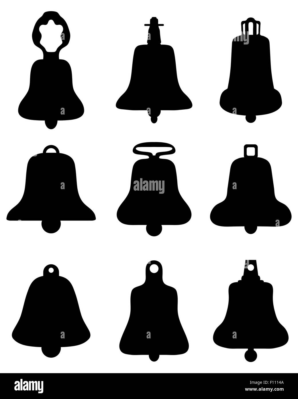 Schwarze Silhouette der verschiedenen Glocken, Vektor Stockfoto