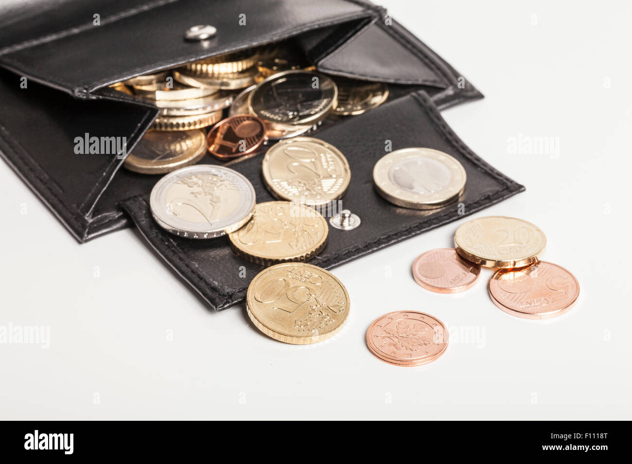 Geldbörse mit Euro-Münzen Stockfoto