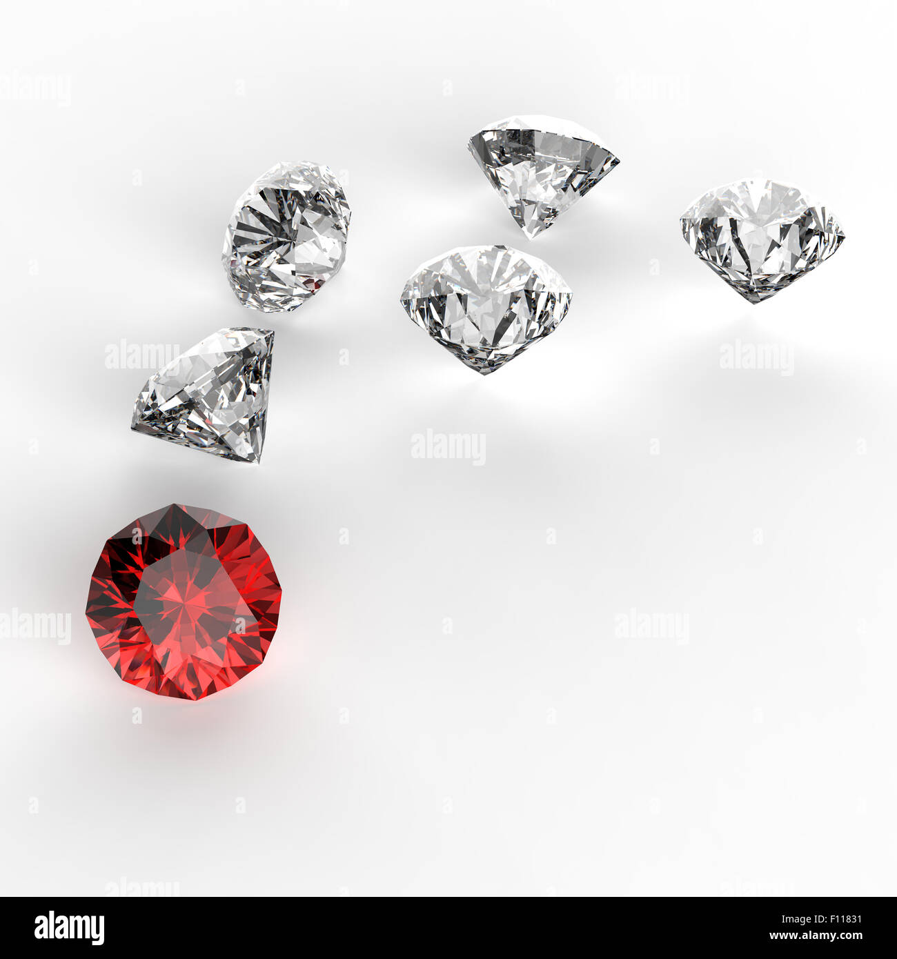 Rote und weiße Diamanten 3D-Komposition auf weiß Stockfoto