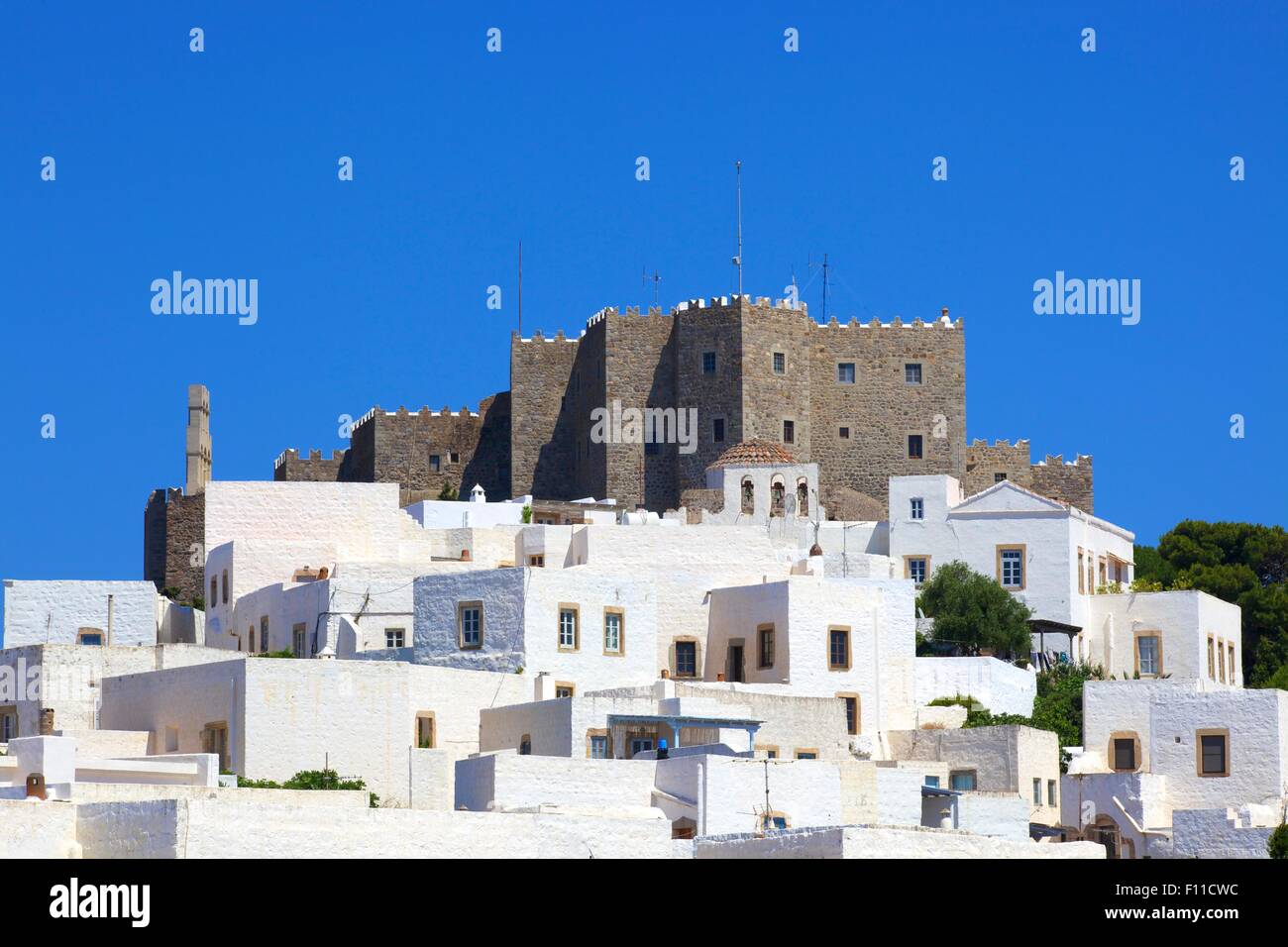 Kloster des Heiligen Johannes in Chora, Patmos, Dodekanes, griechische Inseln, Griechenland, Europa Stockfoto