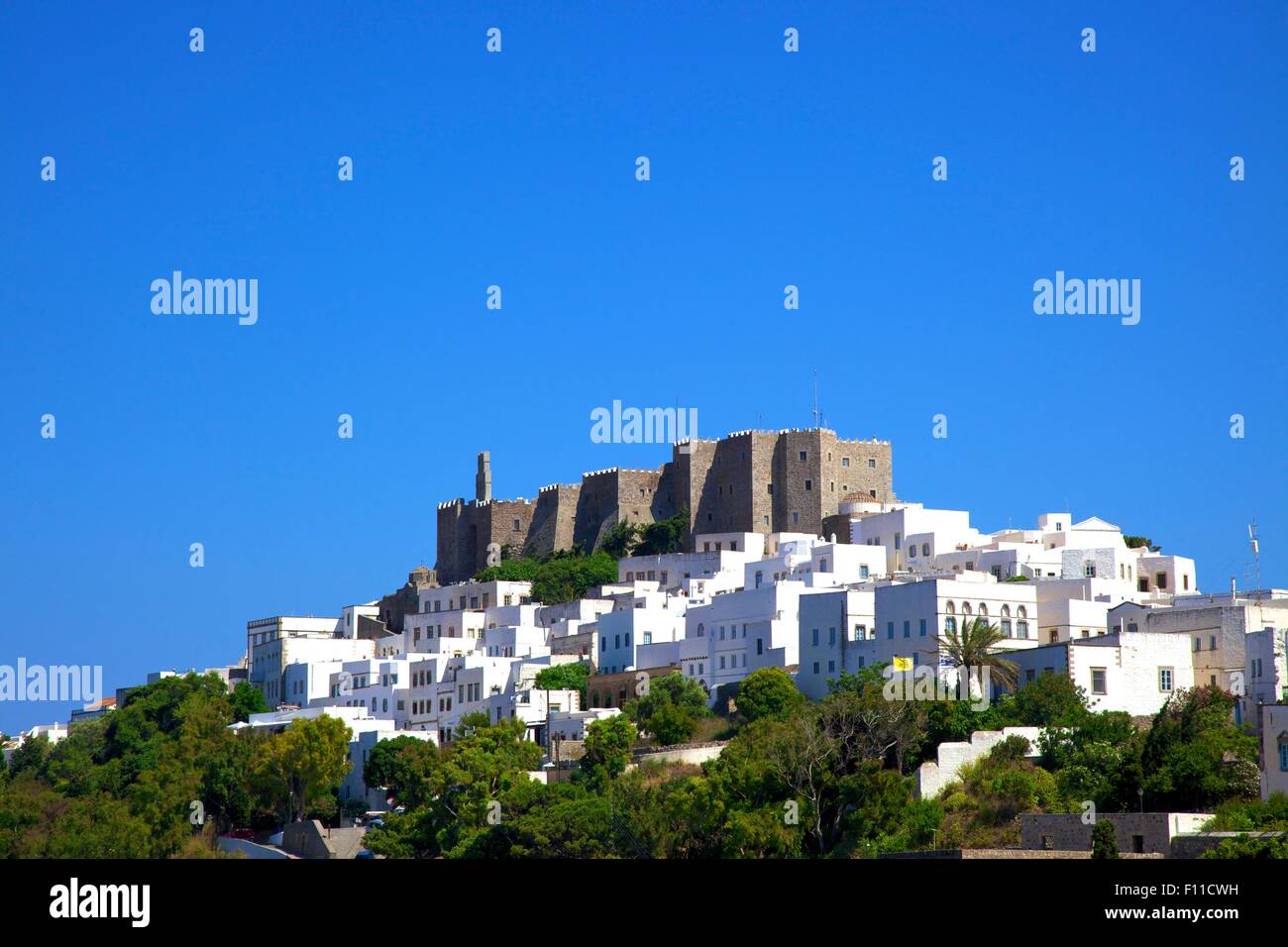 Kloster des Heiligen Johannes in Chora, Patmos, Dodekanes, griechische Inseln, Griechenland, Europa Stockfoto