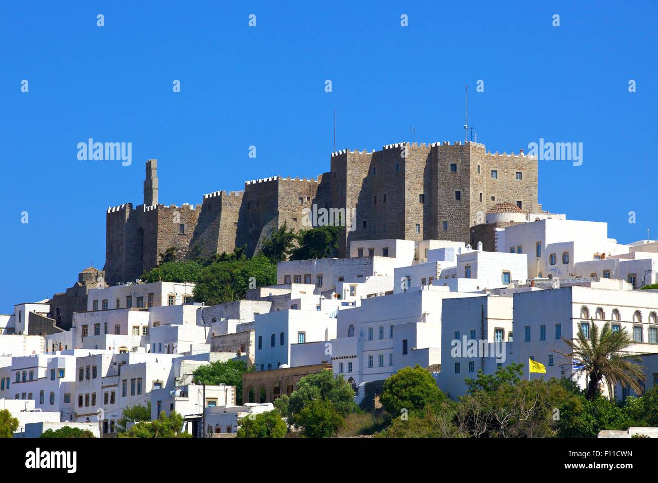 Kloster des Heiligen Johannes in Chora, Patmos, Dodekanes, griechische Inseln, Griechenland, Europa Stockfoto