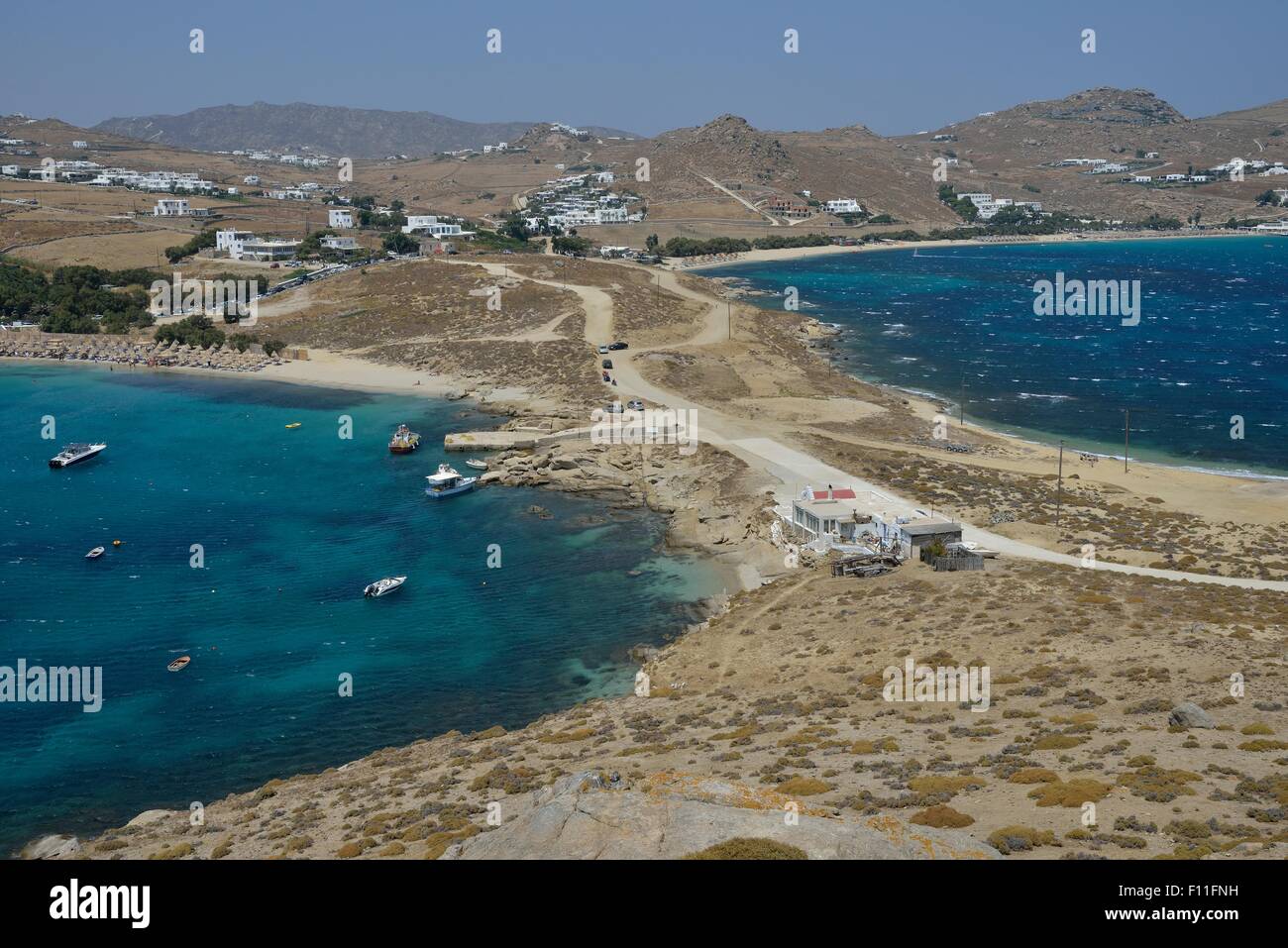 Doppelte Strand Kalafati, Mykonos, Kykladen, Griechenland Stockfoto