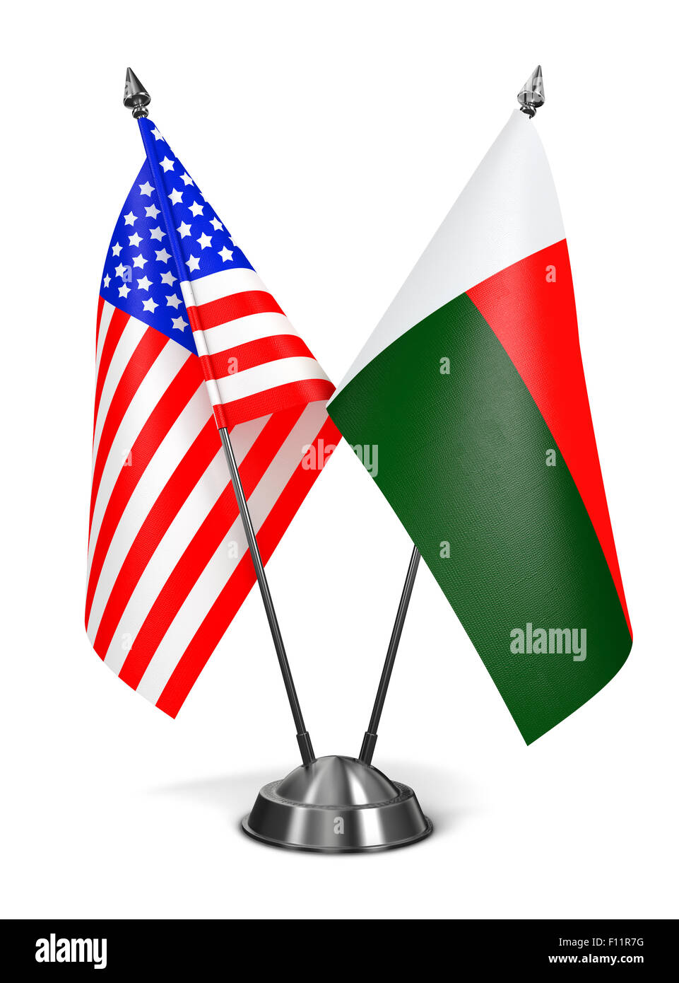 USA und Madagaskar - Miniatur-Flags. Stockfoto