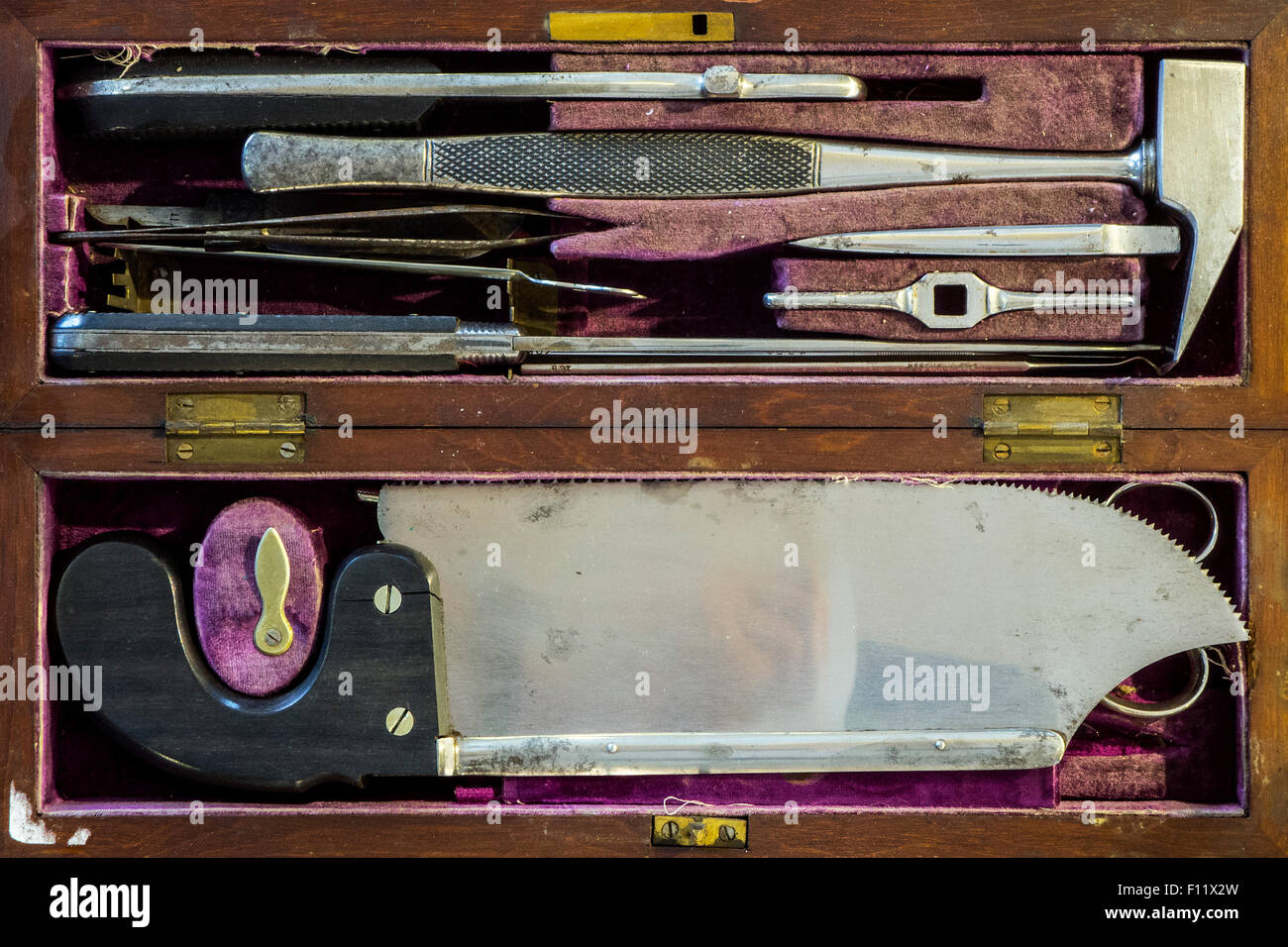 Bereich des Chirurgen Amputation Kit verwendet während der napoleonischen Kriege 1815, die Schlacht von Waterloo Stockfoto