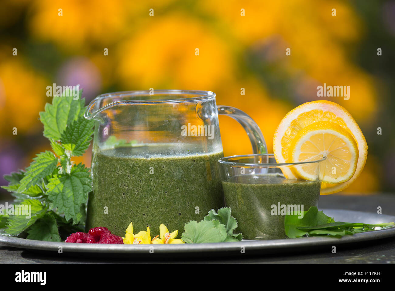 Green Smoothie Smoothie, Grüner Smoothie, Smoothy, Ganzfruchtgetränk, Gesund, Gesundheit, Gesundheit, Gesundheit, Wellness Stockfoto