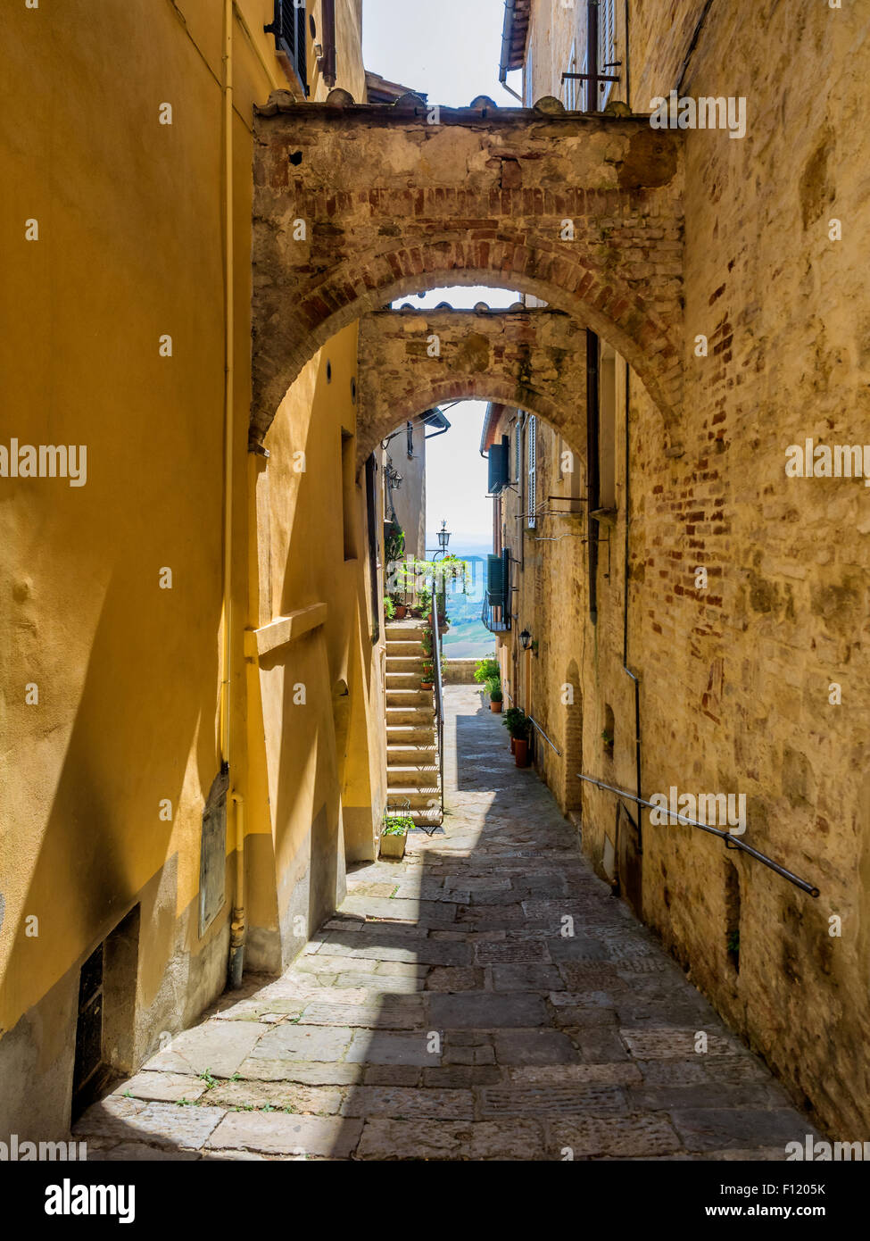 Kleine Straßen in Montepulciano Toskana, Italien Stockfoto