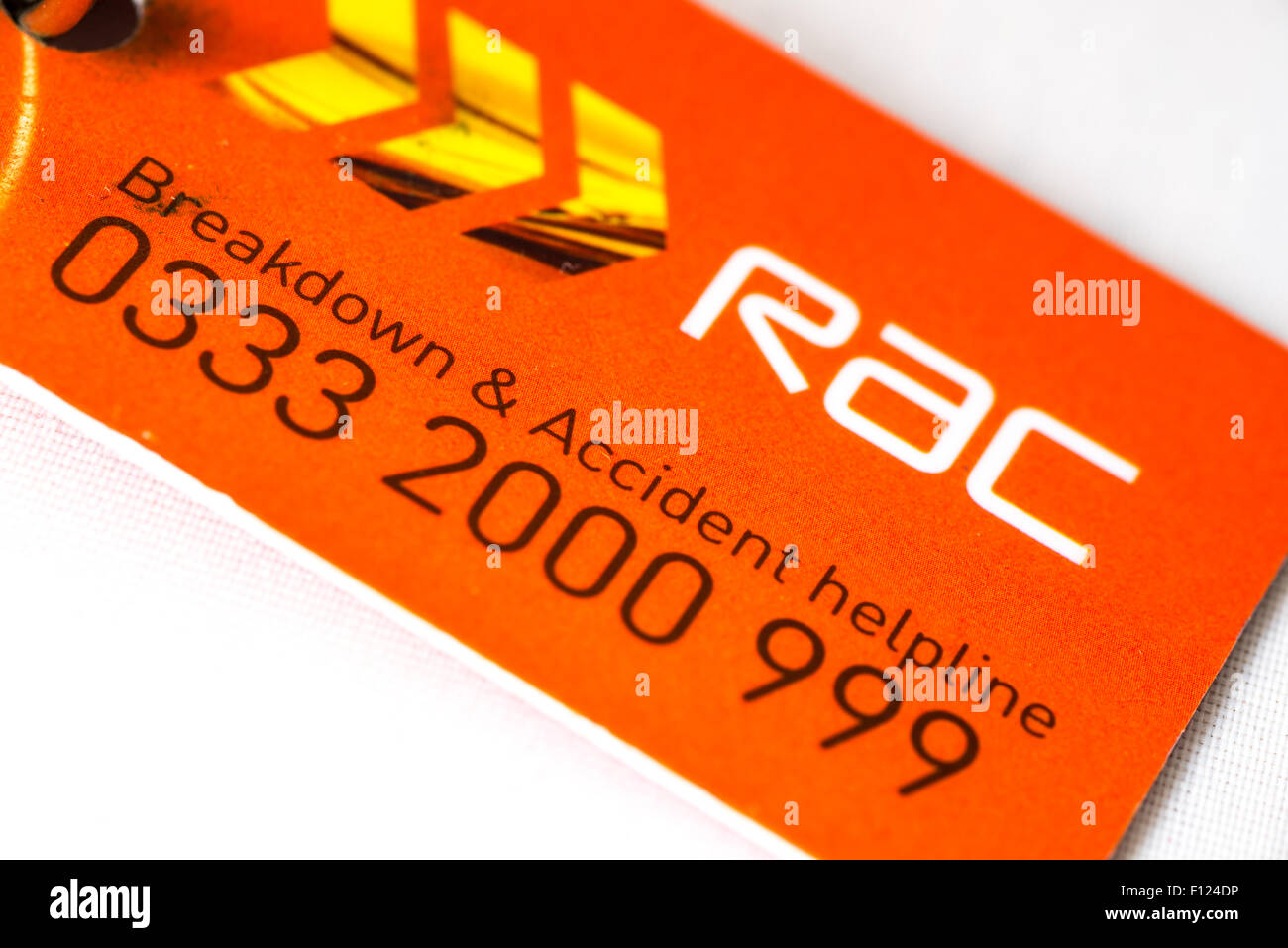 Ein RAC-Schlüsselanhänger mit Telefonauskunft für Gebrauch, wenn Sie brechen Stockfoto