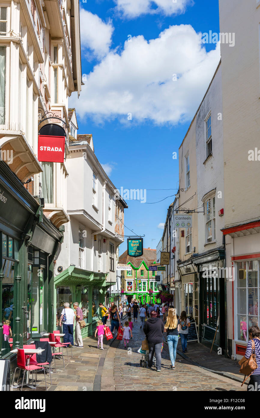 Geschäfte auf der Sonne Street in der historischen Stadt Zentrum, Canterbury, Kent, England, UK Stockfoto