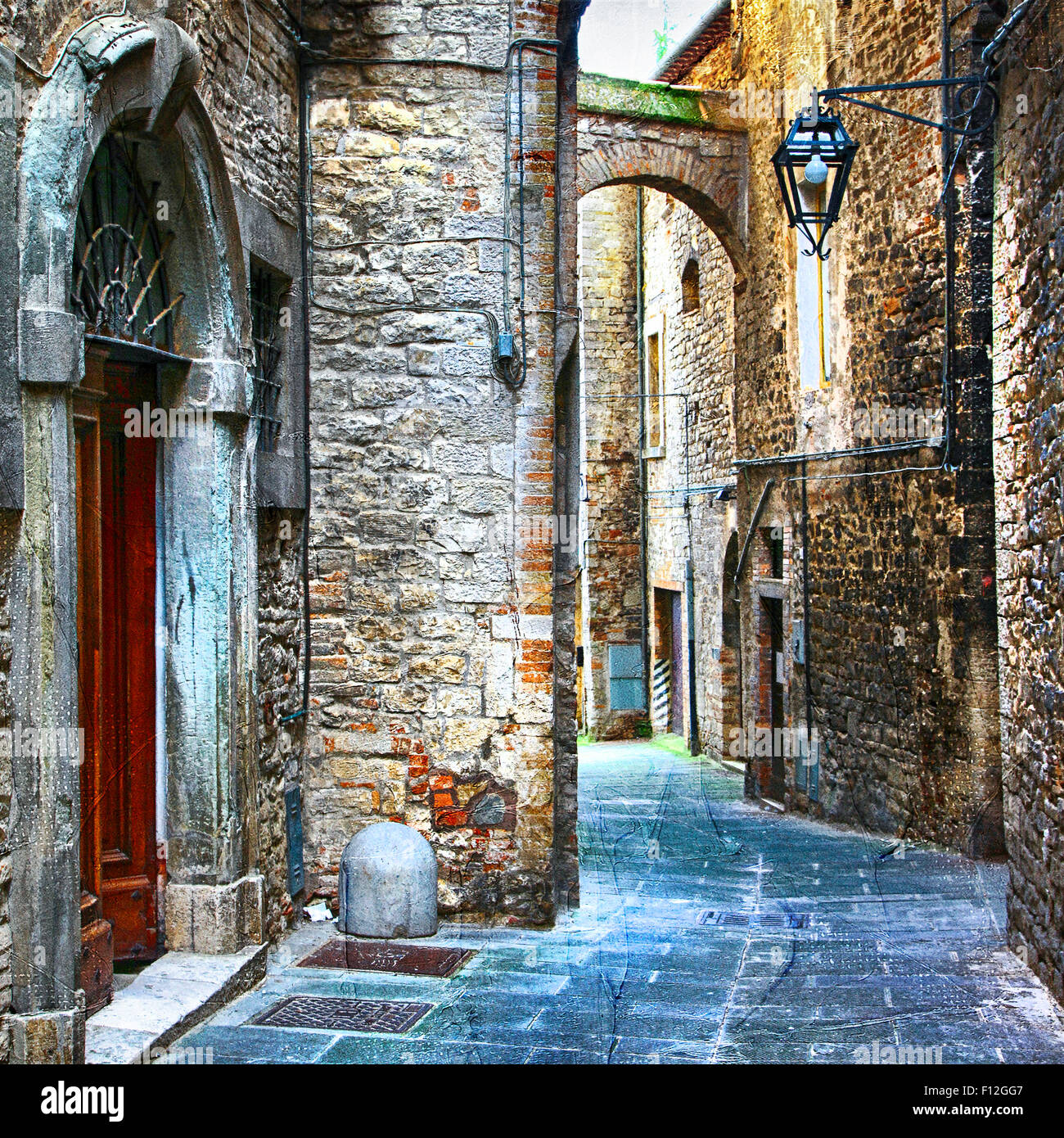 Alte Straßen der italienischen Dorf, künstlerisches Bild. Stockfoto