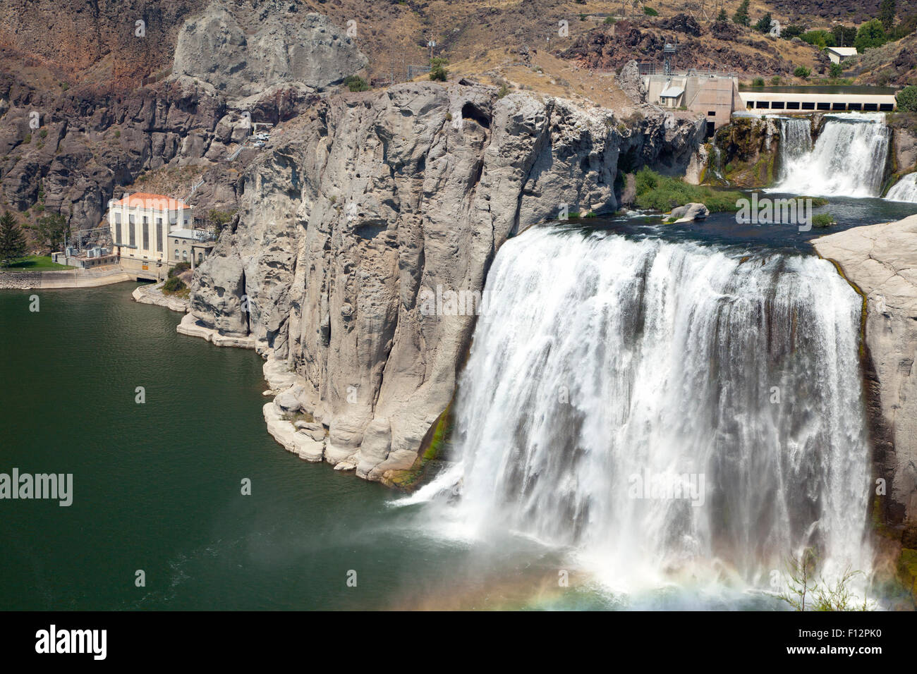 Shoshone Falls, Snake River Canyon mit Wasserkraft Haus, Idaho, 2015. Stockfoto