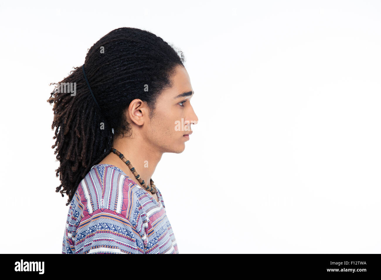 Seite Ansicht Porträt von Afro Amerikaner isoliert auf weißem Hintergrund Stockfoto