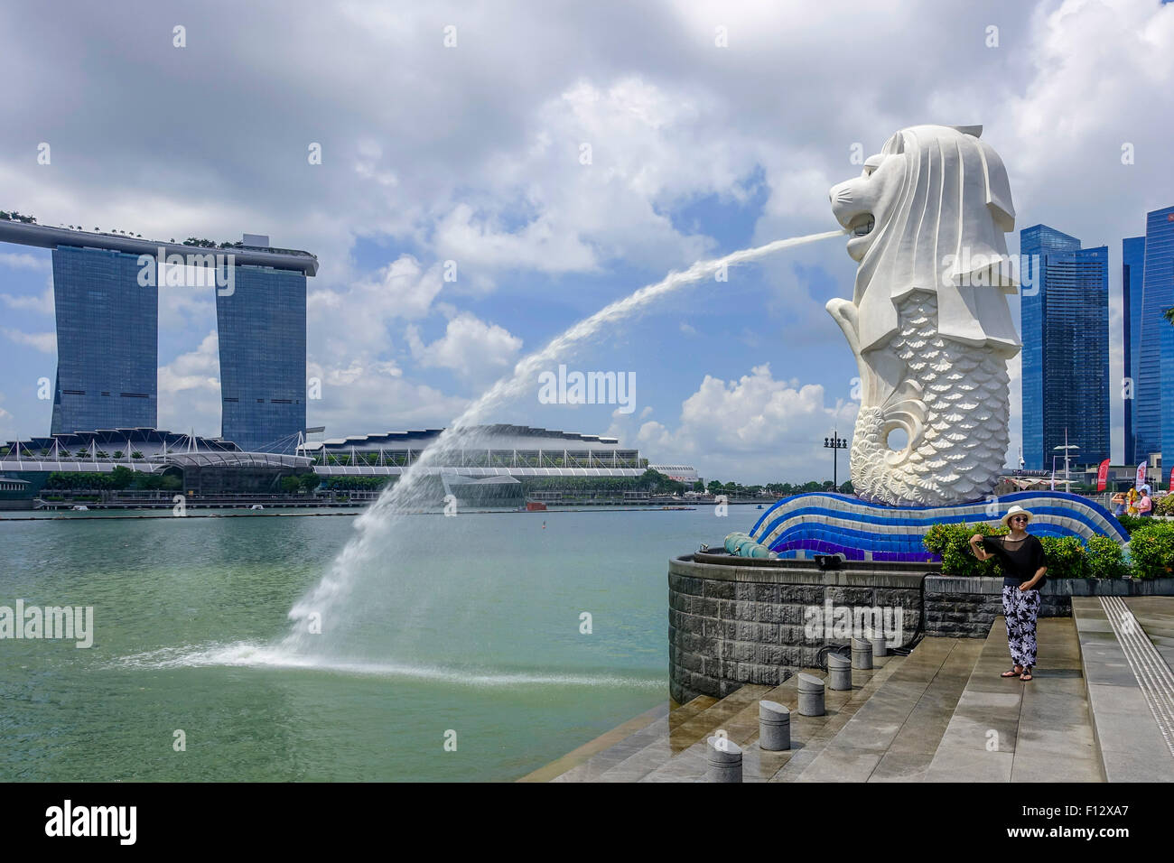 Der Merlion, Symbol für die Stadt Singapur, Singapore River, Marina Bay Stockfoto