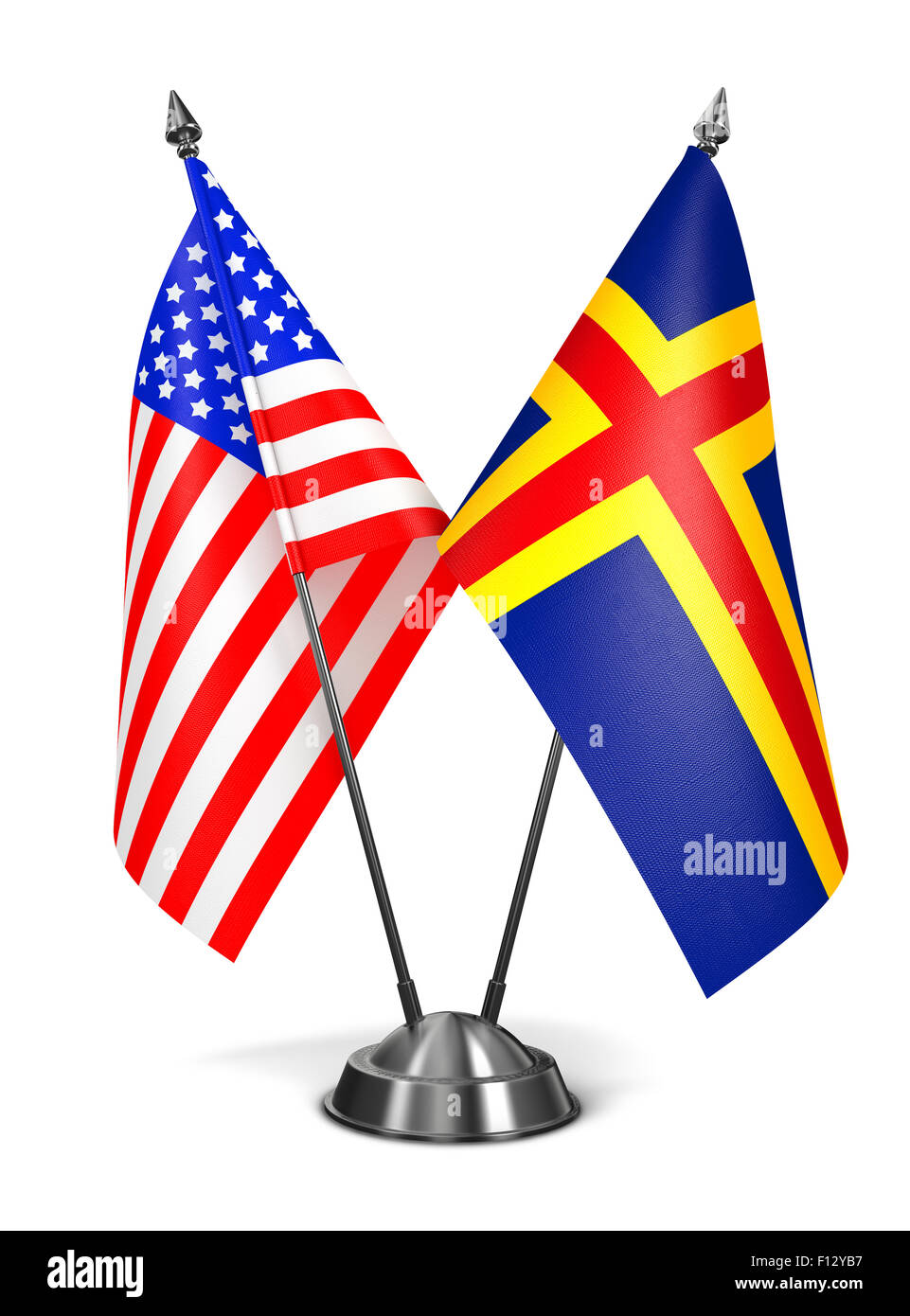 USA und Aland - Miniatur-Flags. Stockfoto