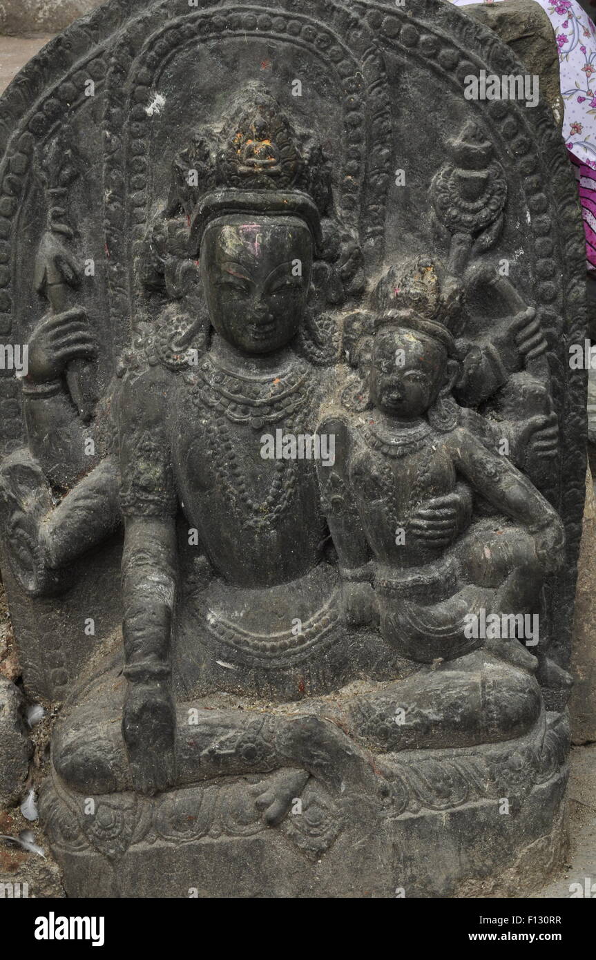 Alten Steinskulptur Artefakt bei der Erbe Tempelkomplex, Nepal Stockfoto