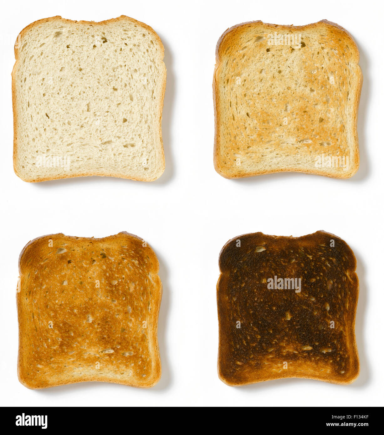 Toast von Roh bis verbrannt Stockfoto