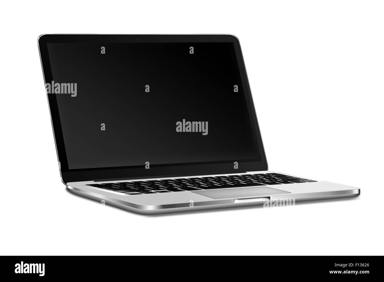 Modernen Laptop mit schwarzen Bildschirm und Schatten isoliert auf weißem Hintergrund. Sehr detaillierte Darstellung. Stockfoto